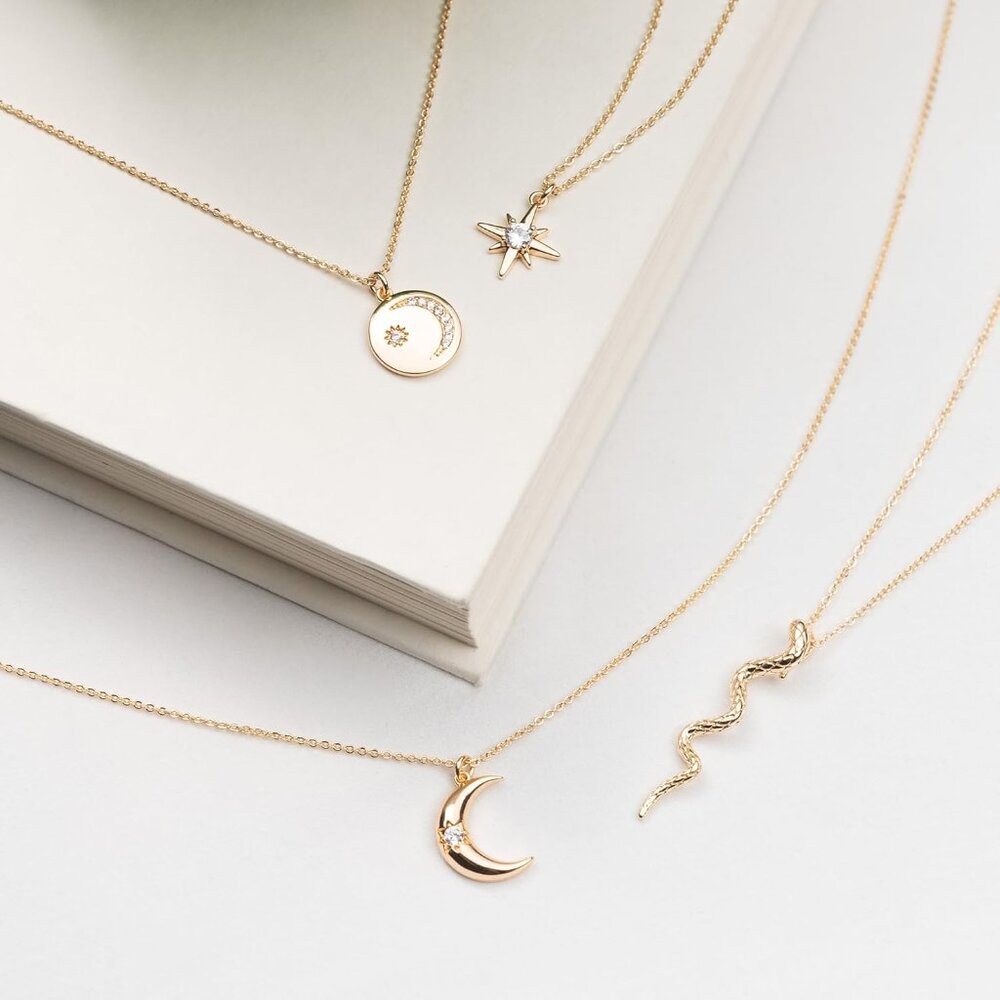 Necklace for Women, 14K Gold-Plated Dainty Choker, Silver Layered Necklaces for - Picture 5 of 6
